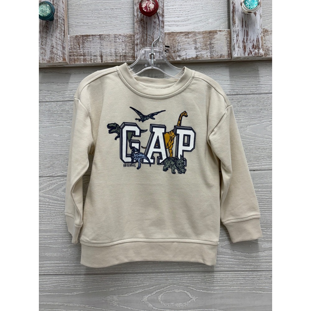 Gap Kids Boys 2 Piece Dinosaur Sweatshirt Jogger Pant Set 3T Cream Olive NEW - Picture 3 of 7